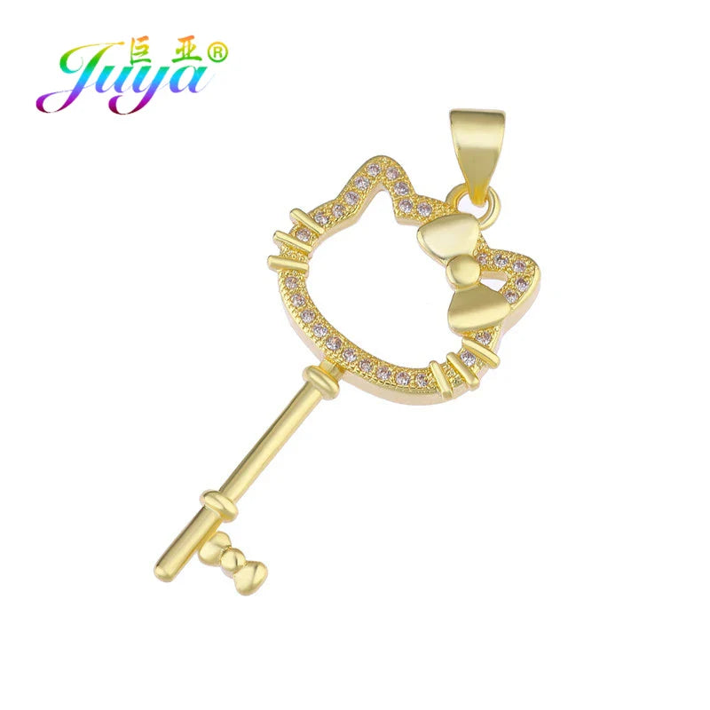 Juya 18K Real Gold Plated Micro Pave Zircon Butterfly Horse Bees Cat Leopard Pendant Necklace For Women Birthday Christmas Gift