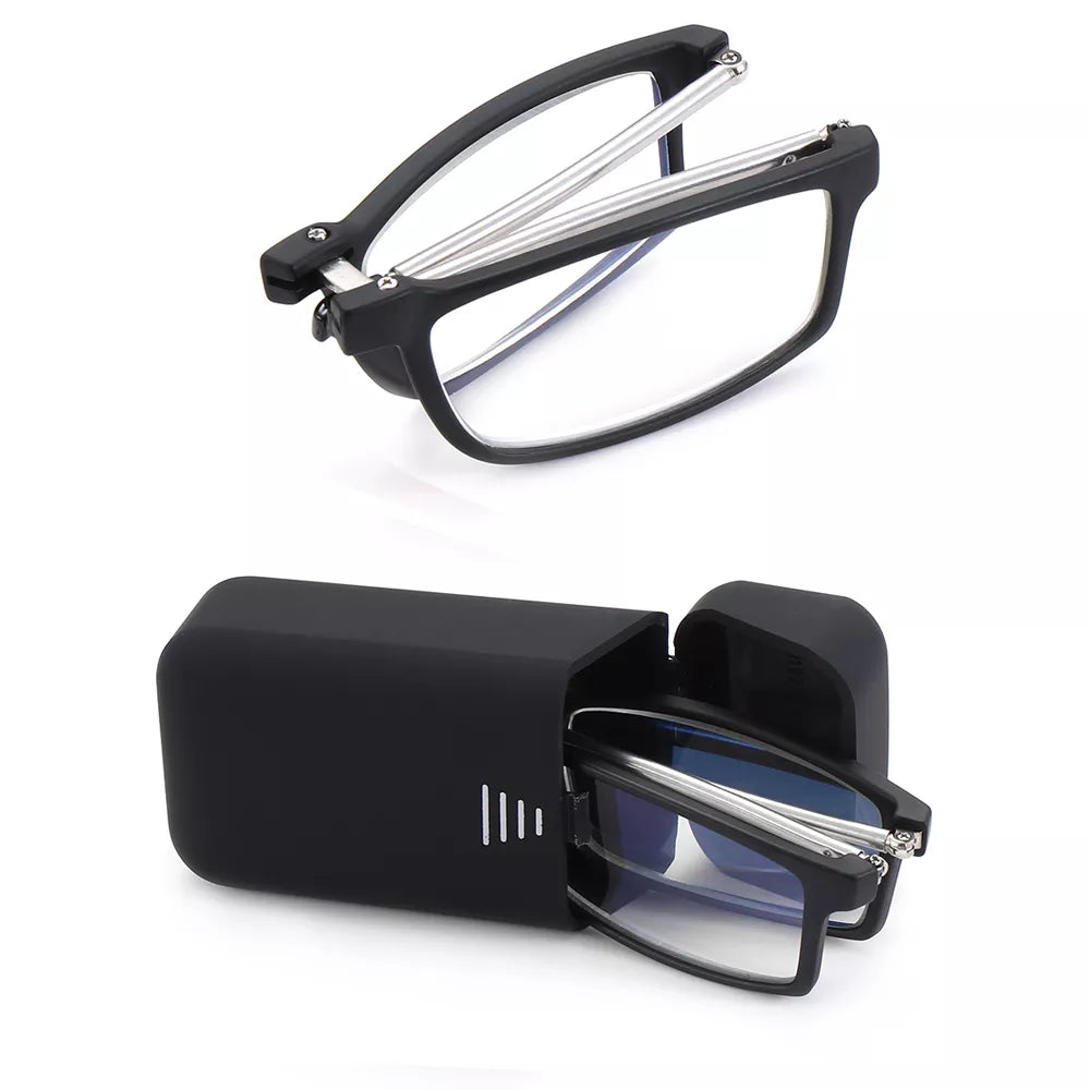 Portable Folding Anti Blue Light Reading Glasses With Case Men Women Metal Small Frame Presbyopia Eyeglasses Hyperopia Eyewear
