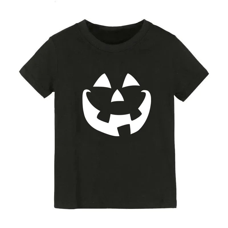 2021 Halloween Pumpkin Monster Print Children Girl Boy T-shirt Black Round Neck T Shirt Kids 2 to 10 Year Old Tees