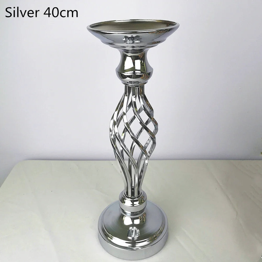 IMUWEN Creative Hollow Gold/ Silver Metal Candle Holder Wedding Table Centerpiece Flower Vase Rack Home Hotel Road Lead Decor