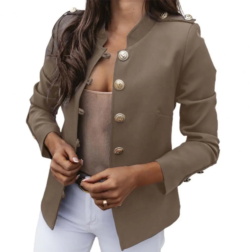 Suits Jacket  Long Sleeve   Office Lady Blazer Pure Color Slim-fitting Suits Coat