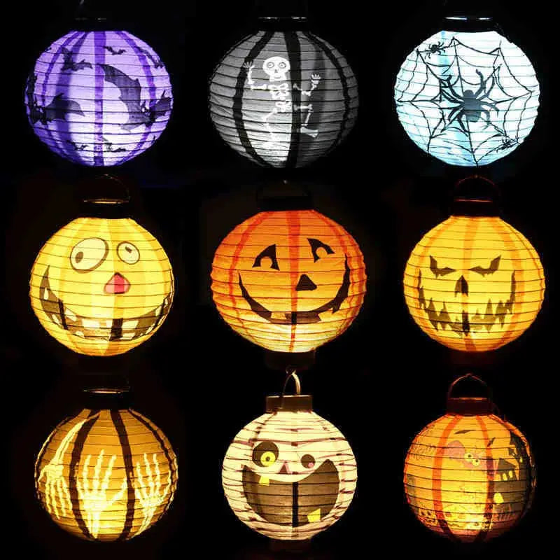 1pc Pumpkin Light Bat Spider Black Paper Orange White Hanging Lantern Halloween DIY Halloween Supplies