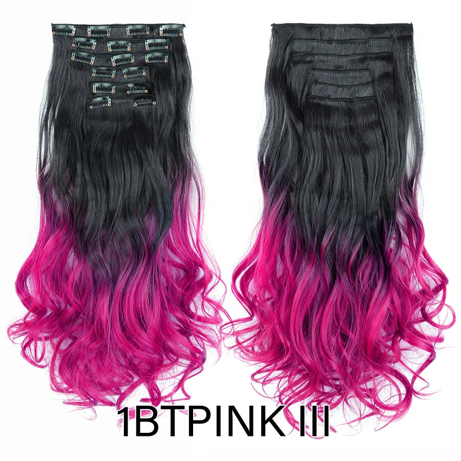 Leeons 16Clips Long Straight Synthetic Clip On Hair Extensions Cheveux Clip Naturel High Temperature Fiber Black Brown Hairpiece