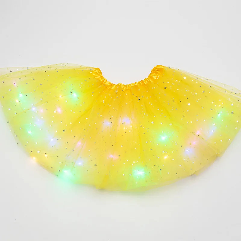 LED Glowing Light  Women Tulle star Skirt Short Tutu Mini Skirt Adult Fancy Ballet Dancewear Party Costume Ball Gown Mini skirt