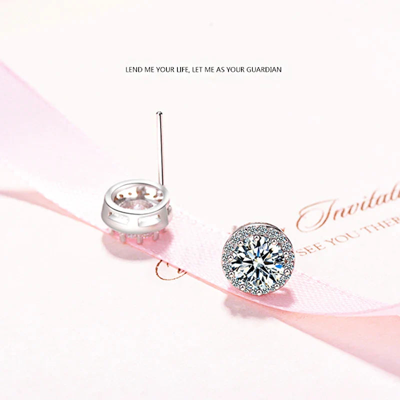 New Fashion Exquisite AAA Zircon 10MM Round Stud Earrings 925 Sterling Silver Wedding Crystal Ear Stud For Women Jewelry Gift