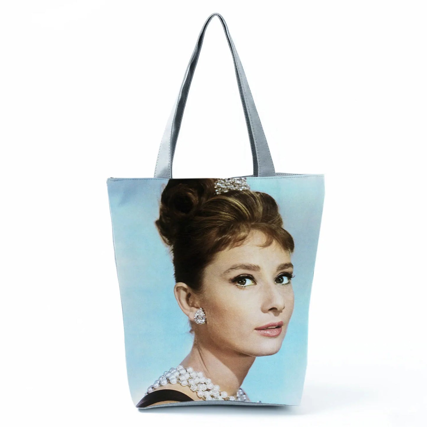 Audrey Hepburn Blowing Bubbles Printed Handbag Classic High Capacity Women Shoulder Bags Portable Eco Reusable Shopping Bags