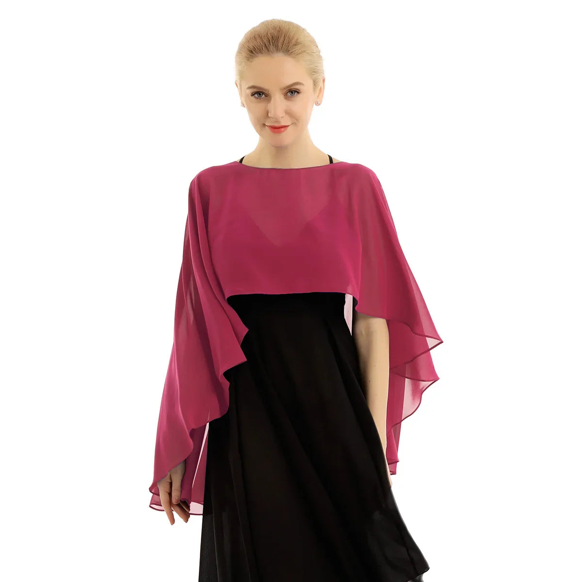 Women Chiffon Solid Pullover Capes Shawl Hi-low Hem Thin Soft Shrug Ponchos for Wedding Bridal Bridesmaid Evening Party Dress