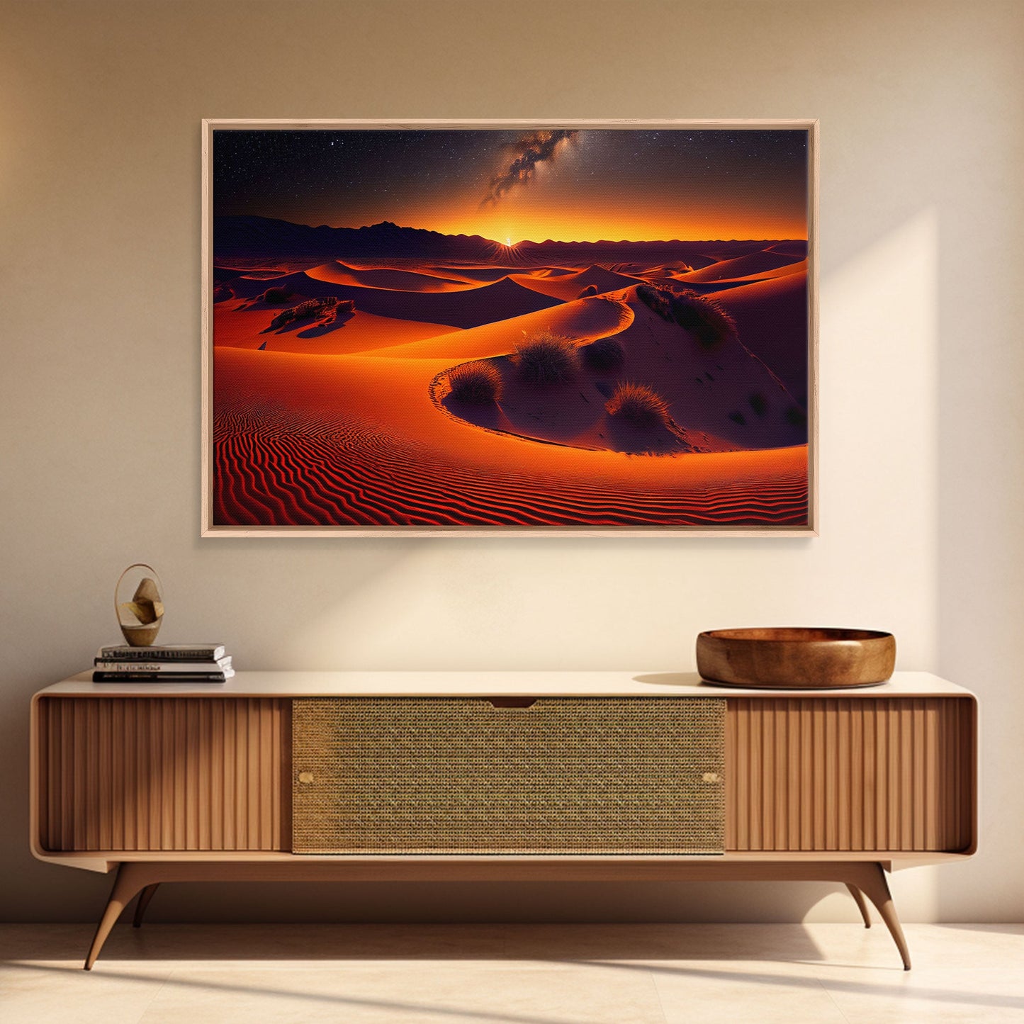 Milky Way galaxy visible over a desert night, framed canvas print, unique wall art