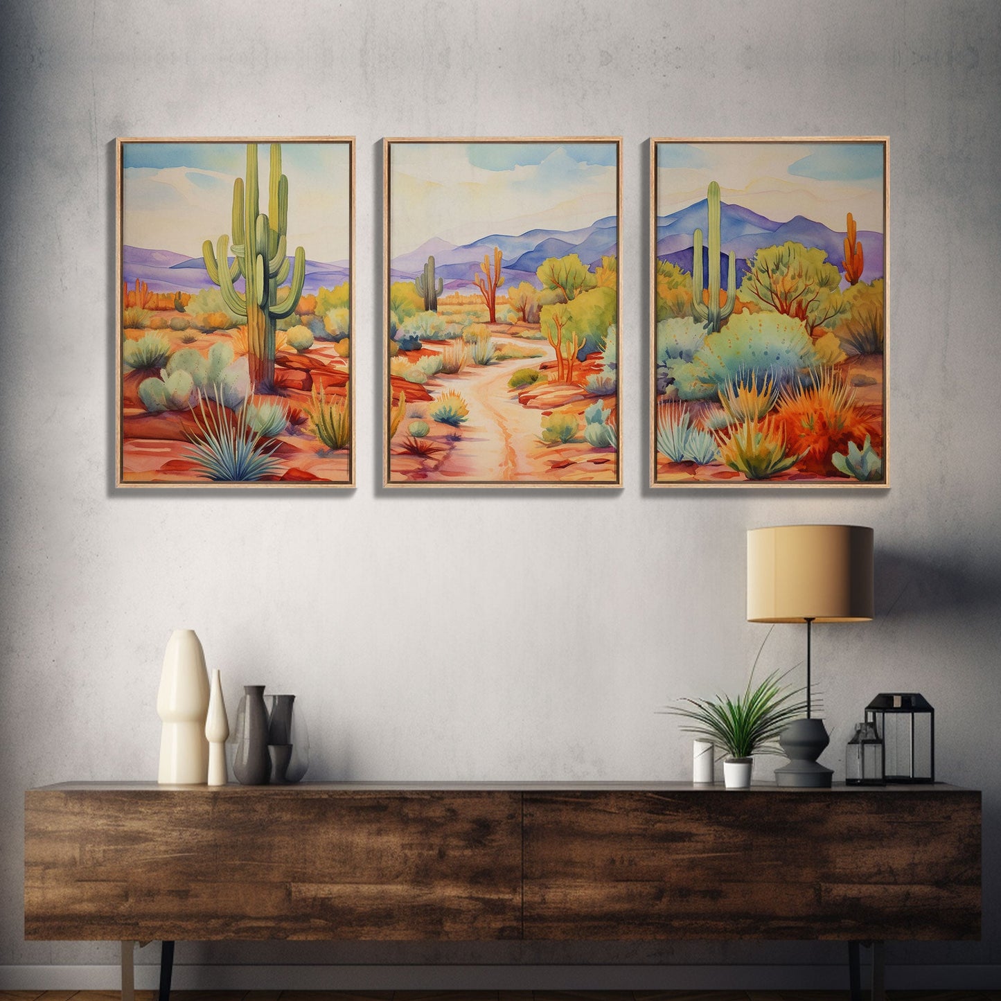 Southwestern Desert Landscape 3 Piece Canvas Prints, Painting, Minimalist Art, Decor, Wall Decor, Wallpaper, Midcentury Modern Western Decor