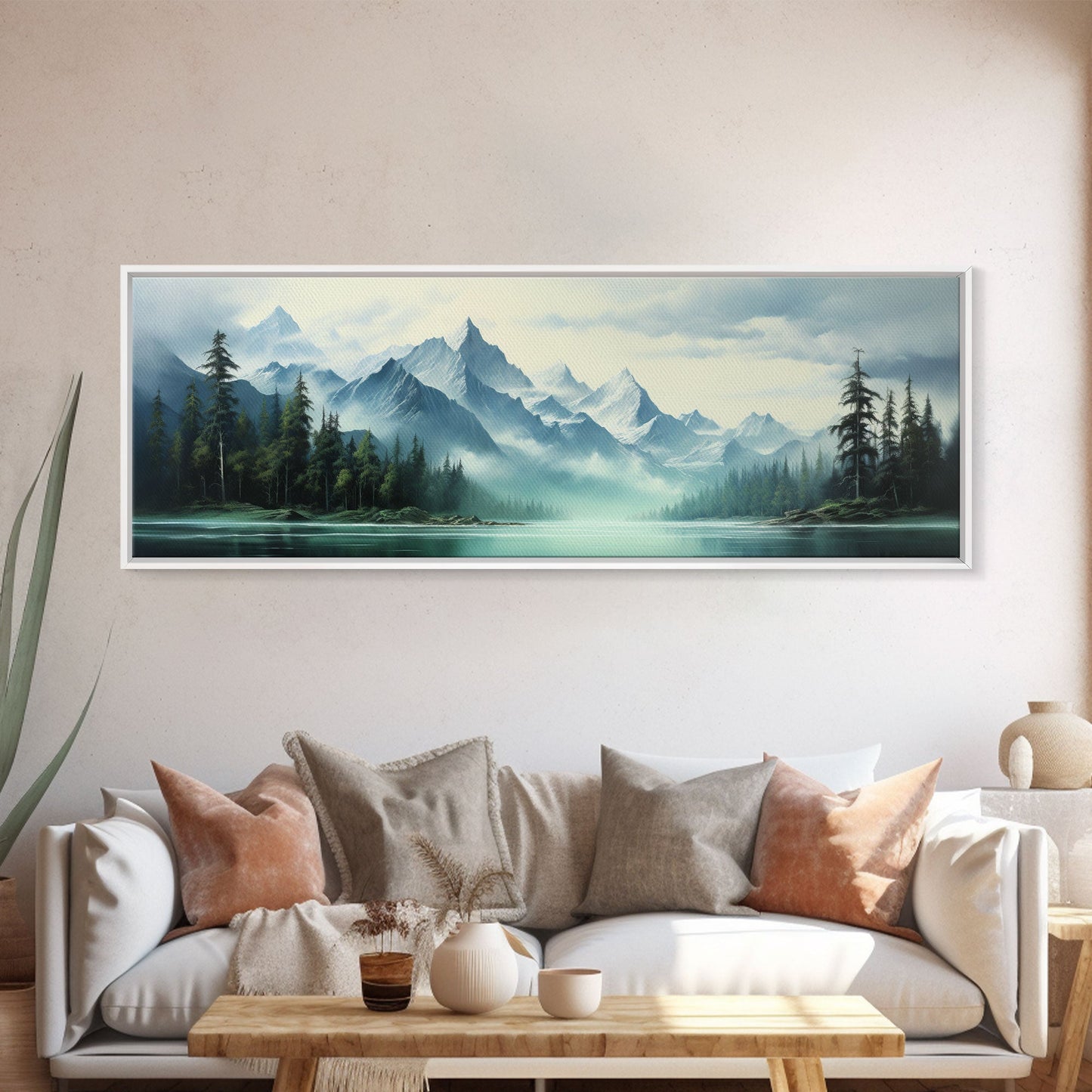 Mountain Lake Wall Art, Oil Landscape Painting On Canvas - Large Gallery Wrapped Canvas Wall Art Prints With/Without Floating Frames