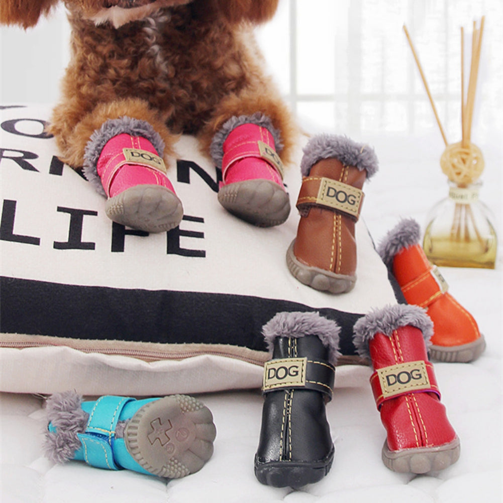 4Pcs/Set Winter Pet Dog Shoes Warm Snow Boots Waterproof Fur Small Dogs Non Slip Shoes For ChiHuaHua Pug Pet Product