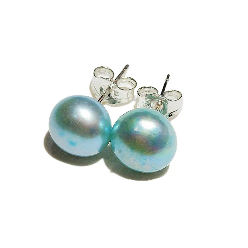 925 Sterling Silver Stud Pearl Earring 7-8mm High Luster White Pink Blue Pearl Earrings for Valentine's day Mother's Day Gift