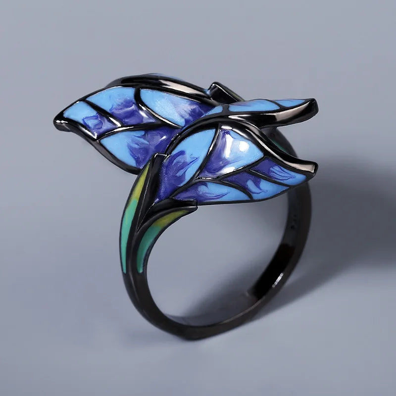Women's Jewelry Unique Shape Blue Butterfly Enamel Ring Elegant Party Jewelry Handmade Enamel Butterfly Ring