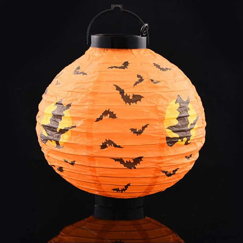 1pc Pumpkin Light Bat Spider Black Paper Orange White Hanging Lantern Halloween DIY Halloween Supplies