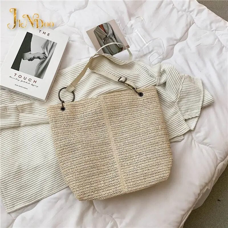 2021 New Casual Large Capacity Tote Women Straw Handbags Luxury Women Designer Lady Shoulder Messenger Bags Female Big Purses