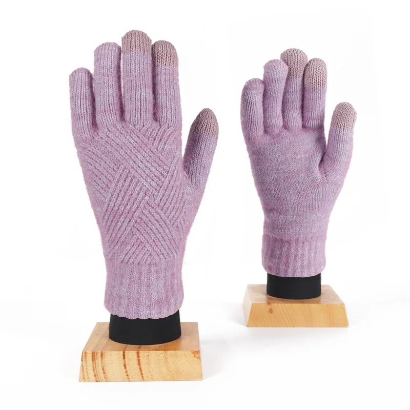 Fashion Cashmere Women Men Winter Cashmere Cold Protection Double-layer Thickening Warm Touch Screen Knitted Woolen Gloves