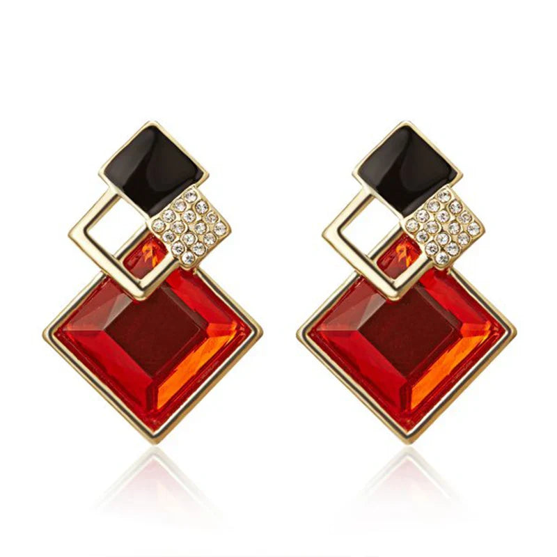 Women Fashion Crystal Dangle Earrings Sweet Water Drop Flower Geometry Statement Studded Jewelry Female Gift
