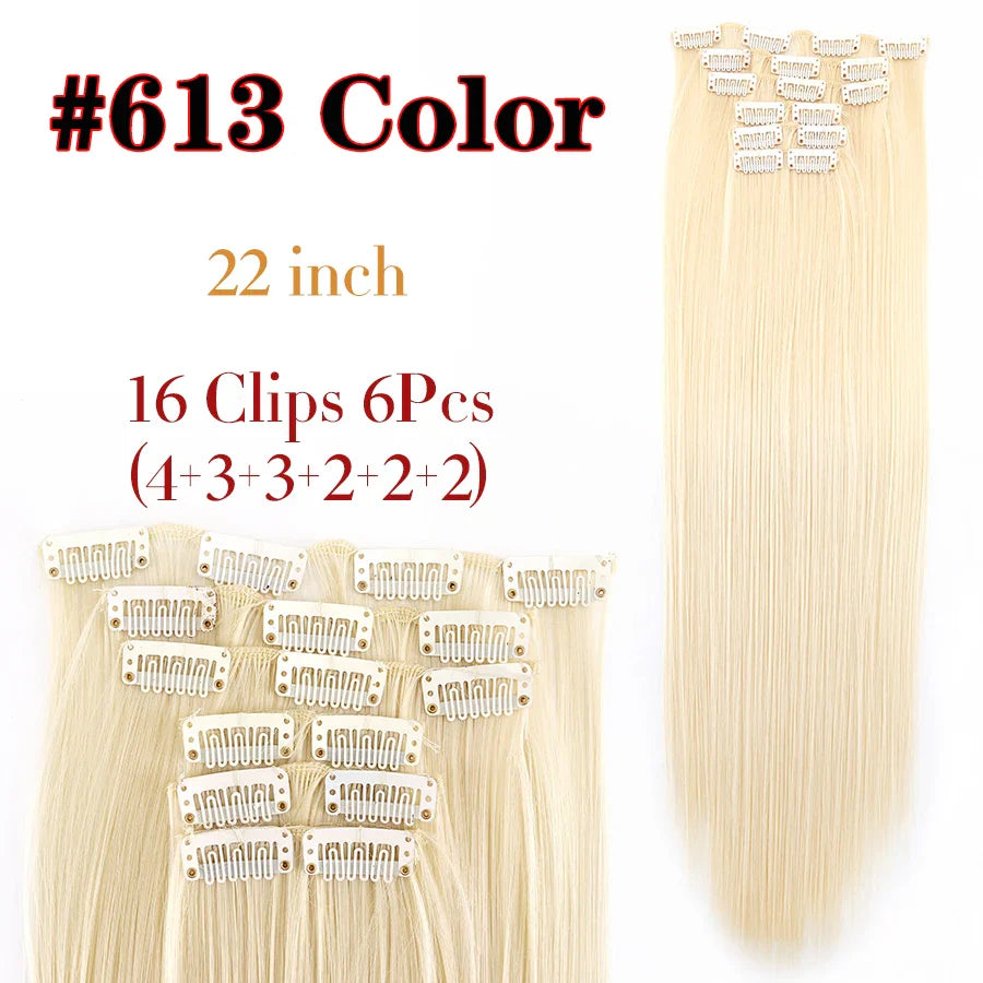 Leeons 16Clips Long Straight Synthetic Clip On Hair Extensions Cheveux Clip Naturel High Temperature Fiber Black Brown Hairpiece