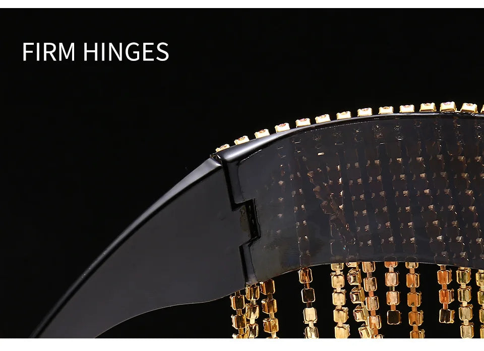Oversized Tassel Crystal Goggles Sunglasses Women Luxury Desinger Diamond Show Sun Glasses Steampunk  Bling Glasses Shade
