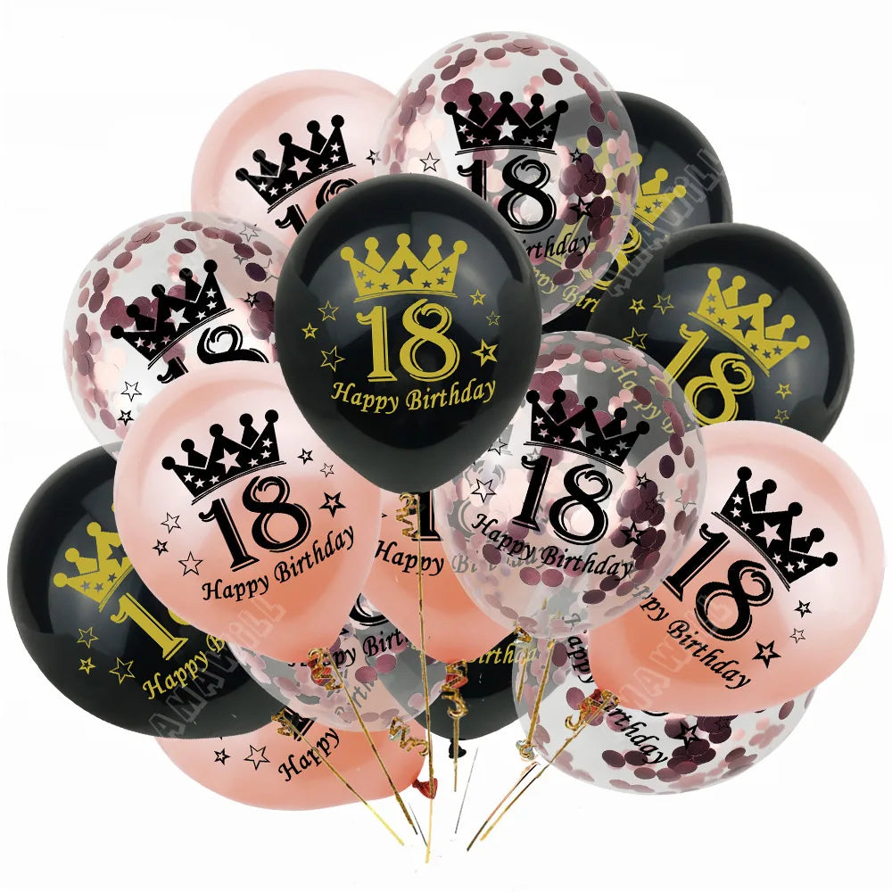 15pcs Latex Happy Birthday Balloon 12 Inch Confetti Balloons 30 40 50 60 70 Years Old Anniversary Wedding Birthday Party Decor