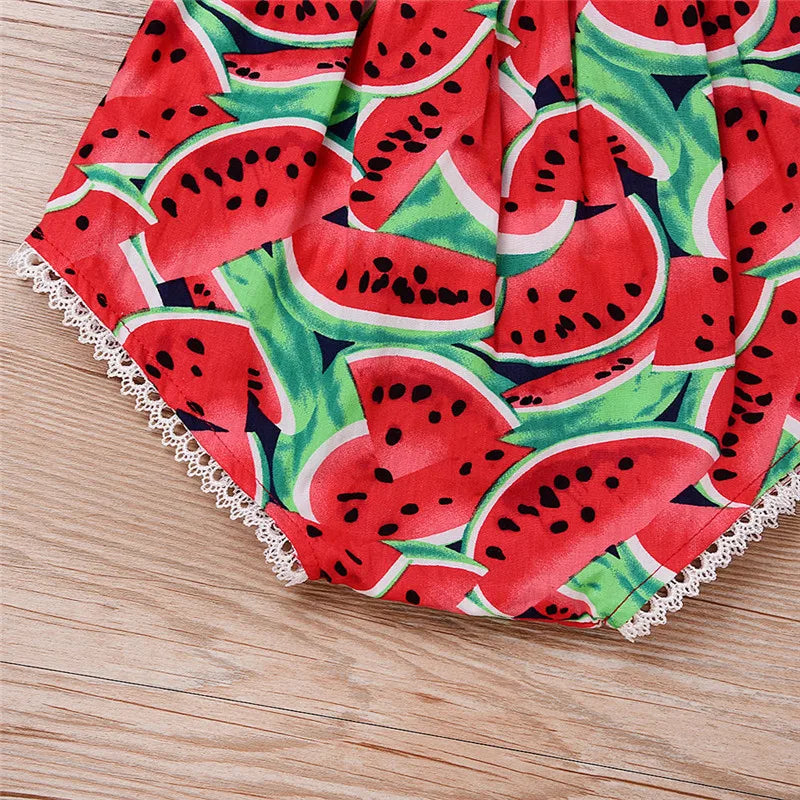 0-36months Newborn Girl Bodysuit Hairband Set Short Sleeve Watermelon