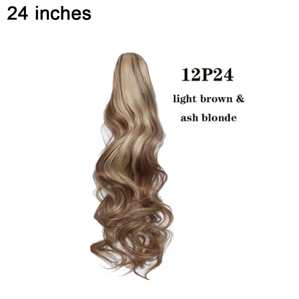 BENEHAIR Fake Ponytail Claw On Ponytail Long Wavy Clip In Hair Extension Hair Synthetic Hairpiece For Women Pony Tail Fake Hair