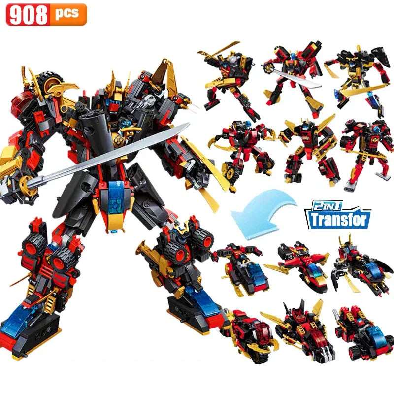 QMAN 6 in 1 Transforming Mecha Warrior Building Blocks City Transformation Robot Model Bricks Sets Toys For Children Gifts MOC