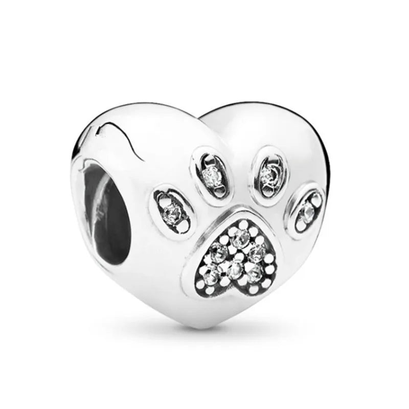 New Animal Footprint Musical Note Safety Chain Crown Boy Pendant Fits Pandora Charm Bracelet DIY Women's Original Beading Gifts