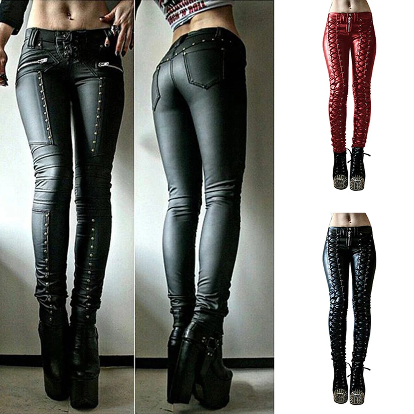 Steampunk Women Faux Leather Cosplay Pants Carnival Party Skinny Button Trousers Workout Leggings High Waist 2020 New Girl Pants