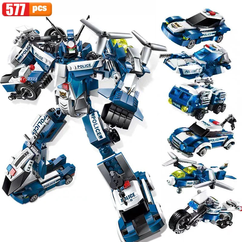 QMAN 6 in 1 Transforming Mecha Warrior Building Blocks City Transformation Robot Model Bricks Sets Toys For Children Gifts MOC