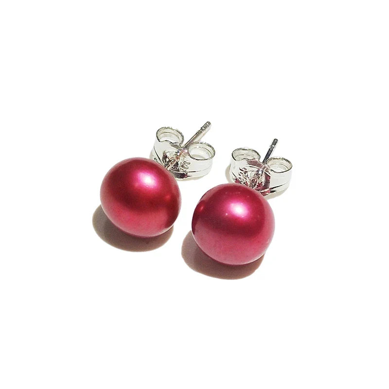 925 Sterling Silver Stud Pearl Earring 7-8mm High Luster White Pink Blue Pearl Earrings for Valentine's day Mother's Day Gift
