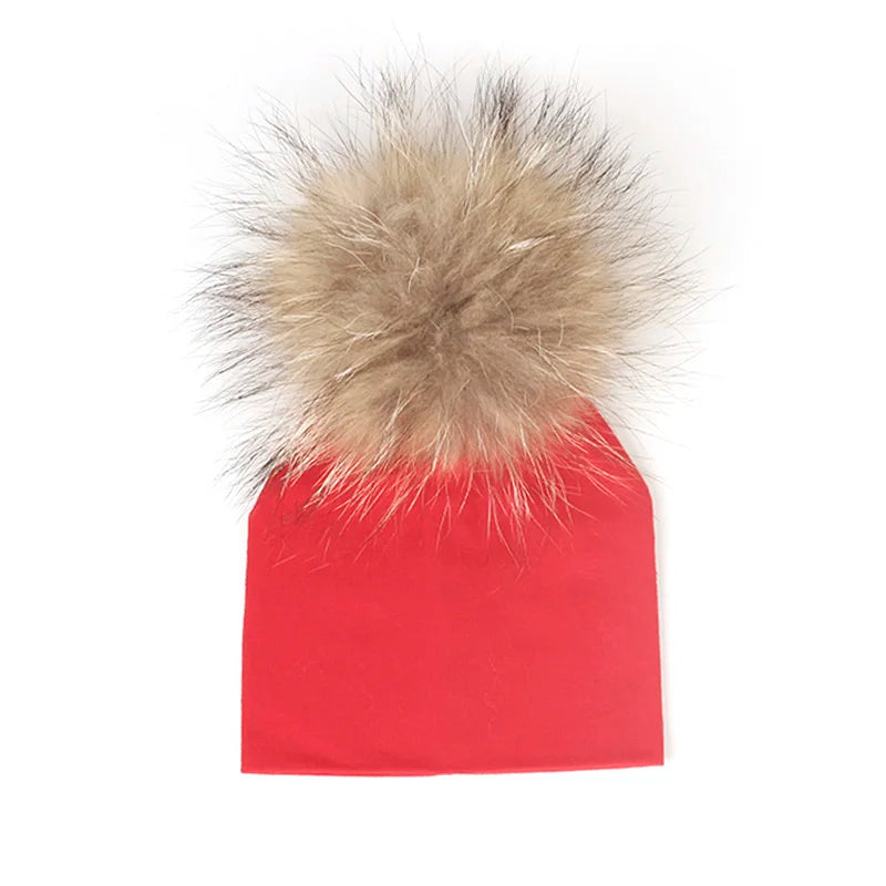 Geebro 0-3 Month Baby Boys Soft Cotton Real Fur pompom Beanies Hats For Newborn Girls Spring Autumn Kids Infants Toddler