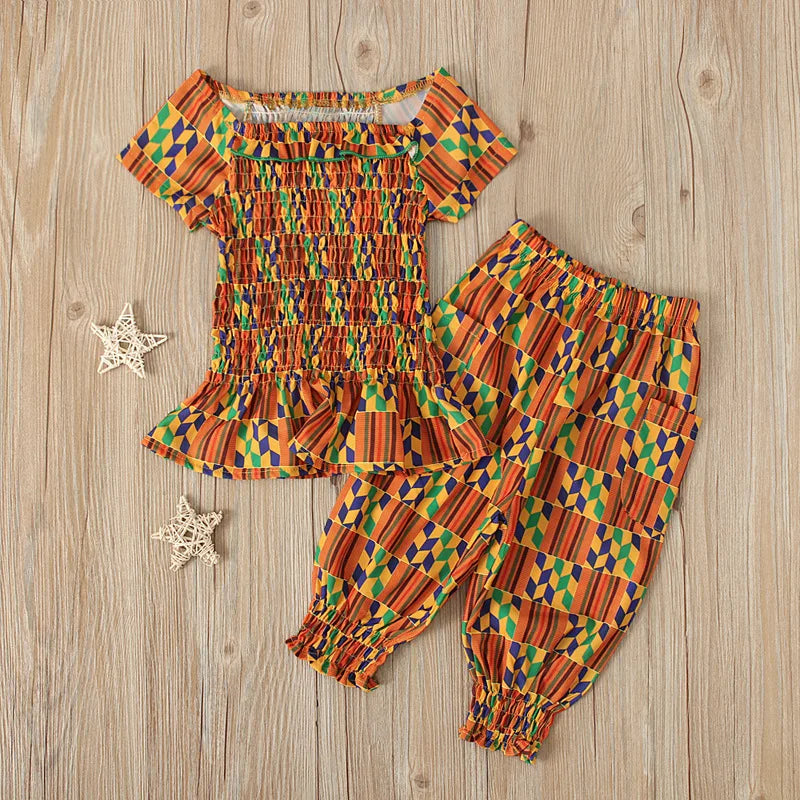 Summer Kids News African Clothes Baby Girl Top Pants Suit Dashiki Print African Dresses for Girl Costume Clothing