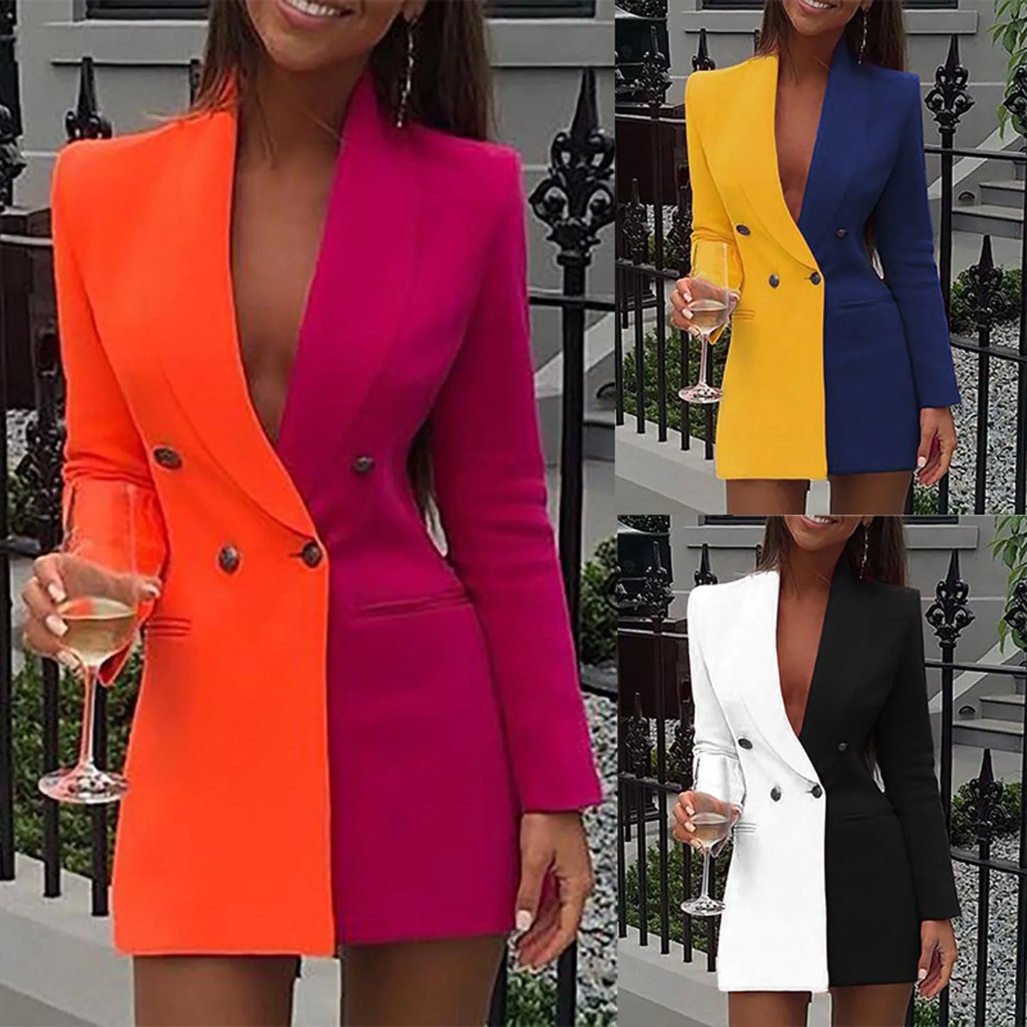 Casual Color Blazer Mini Dress