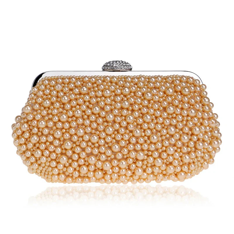 SEKUSA Beded women evening bags diamonds shell lady small day clutches party dinner wedding bridal hollow pearl handbags purse