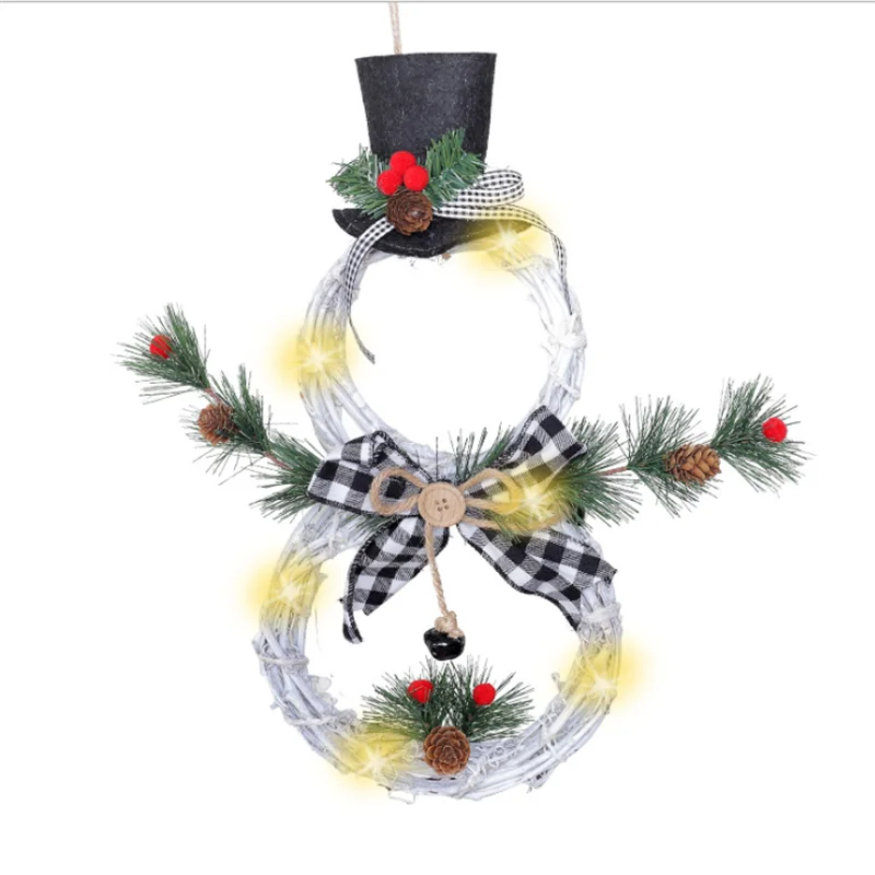 Christmas Lighted Snowman Wreath Garland Door Lamp Decoration Artificial Home Window Wall Background Door Hanging Ornaments