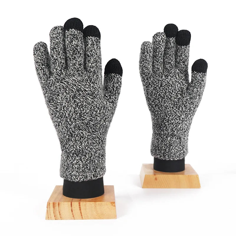 Fashion Cashmere Women Men Winter Cashmere Cold Protection Double-layer Thickening Warm Touch Screen Knitted Woolen Gloves