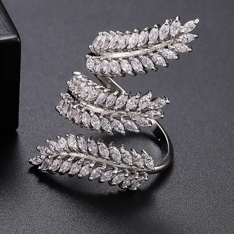 New Fashion Beautiful Women Ladies Ring Girls Zircon Leaf Open Adjustable Flower Fashion Jewelry Rings Gift