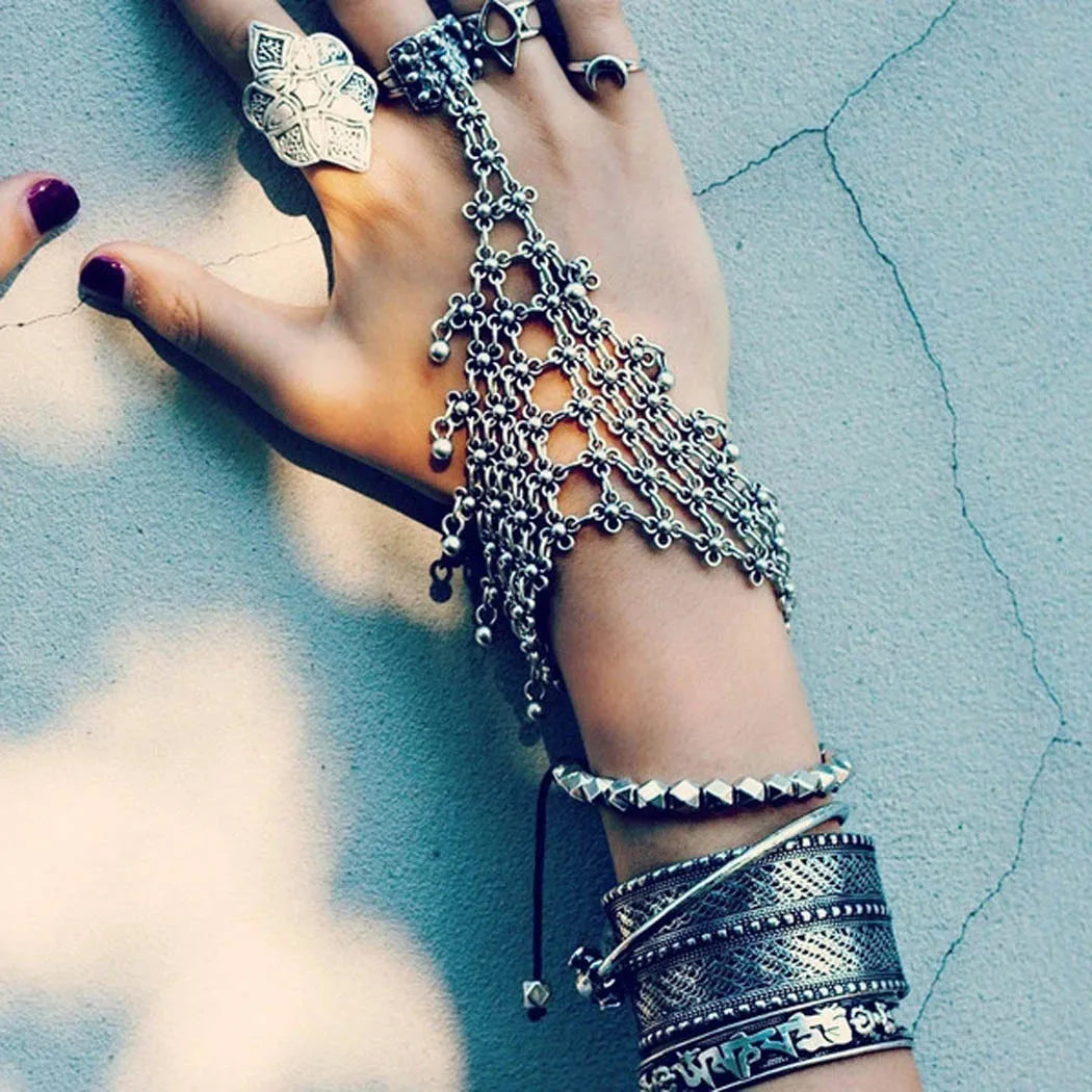 Bohemian Vintage Hollow Flower Finger Bracelet For Women Festival Turkish Slave Bracelets Beach Gypsy Tribal Bangle Sexy Jewelry