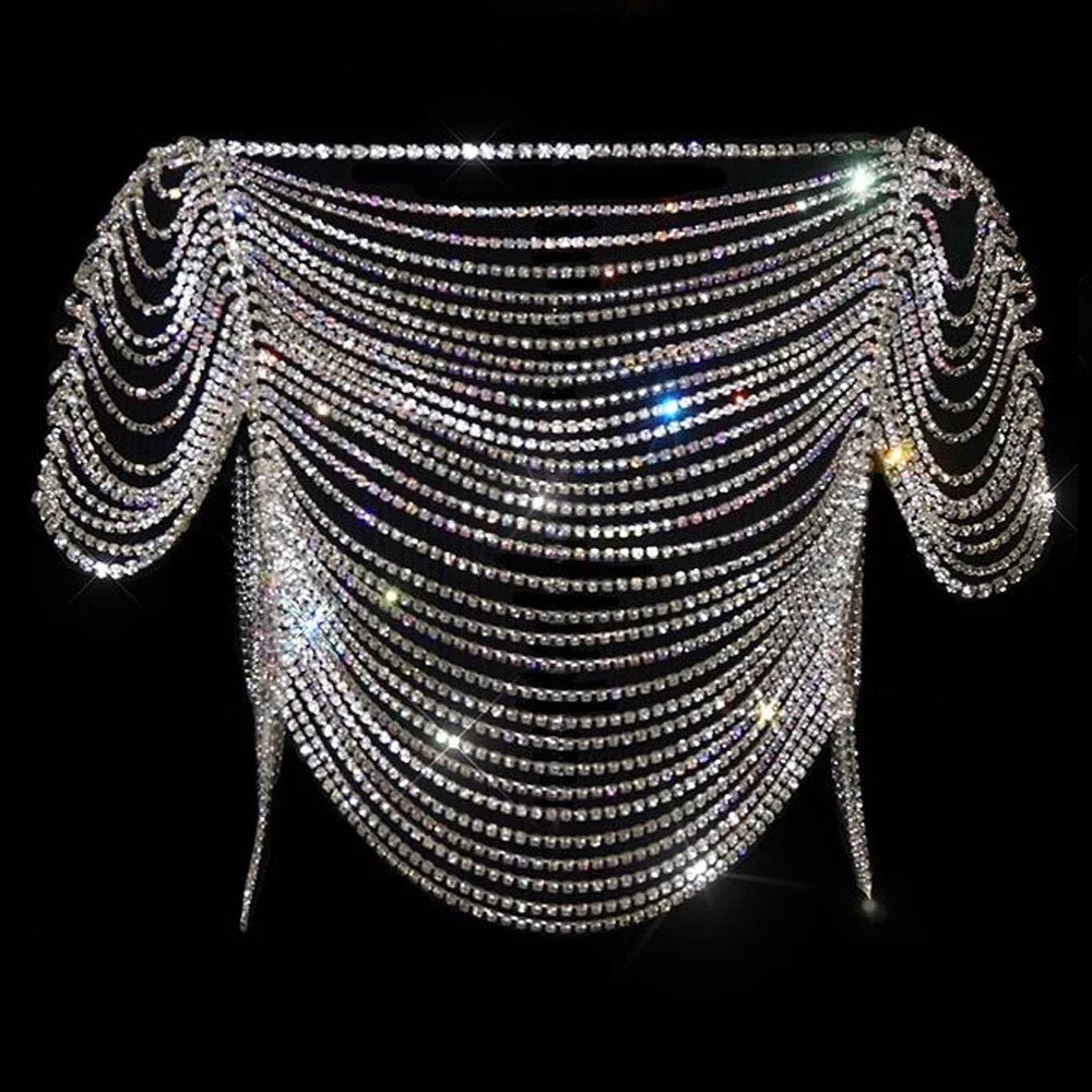 Stonefans Lingerie Shoulder Chain and Dress Bra Strap Necklace Wedding Rhinestone for Women Set Sexy Beach Bikini Jewelry Thong