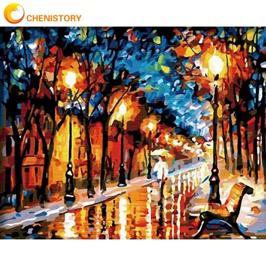 CHENISTORY Unframed Walk In Rain DIY Digital Painting By Number Drawing Color Painting Unique Gift For Home Art Decor