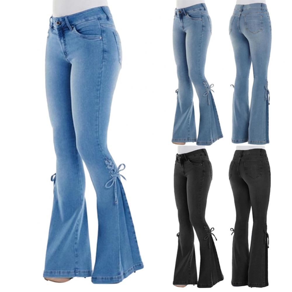 Benuynffy Button Fly Women's Raw Hem Flare Jeans Autumn Fashion Woman Denim Pants Jean Femme High Waist Full Length Slim Jeans