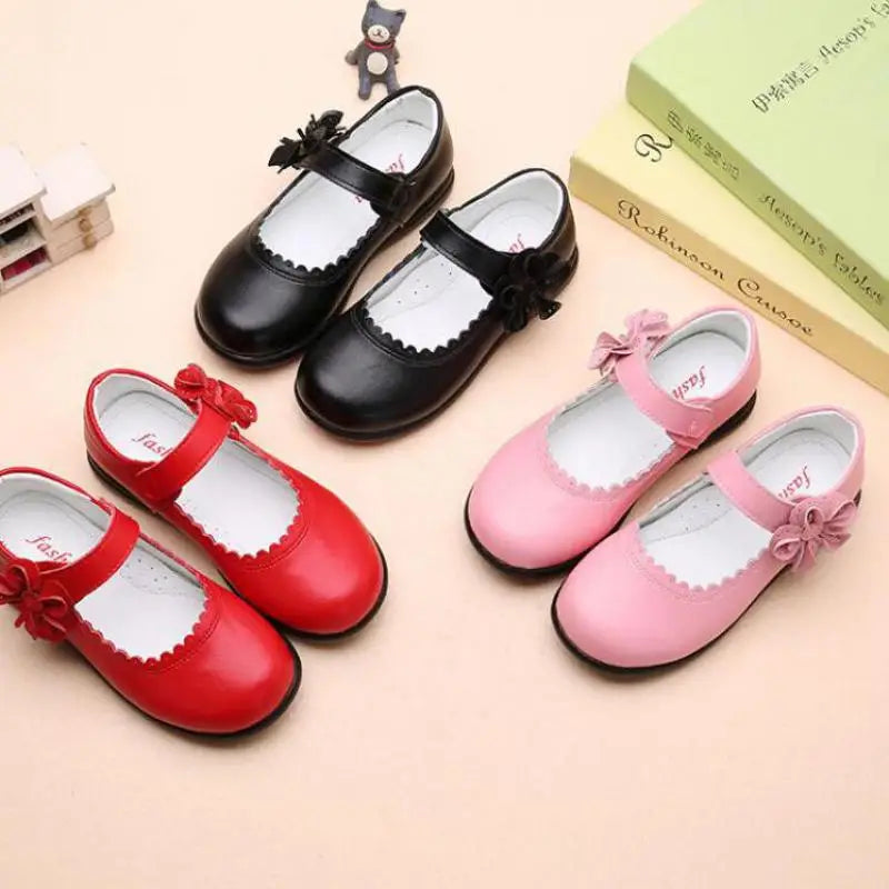 Girls Leather Shoes for Children Dress, Princess School Shoes Bow-knot Black.