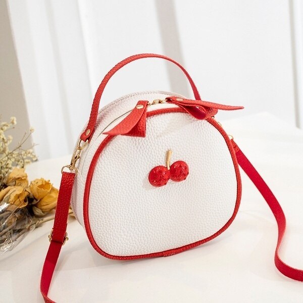 New Ladies Lychee Pattern Hit Color Cherry Small Backpack Simple Cherry Messenger Shoulder Bag Mini Handbag