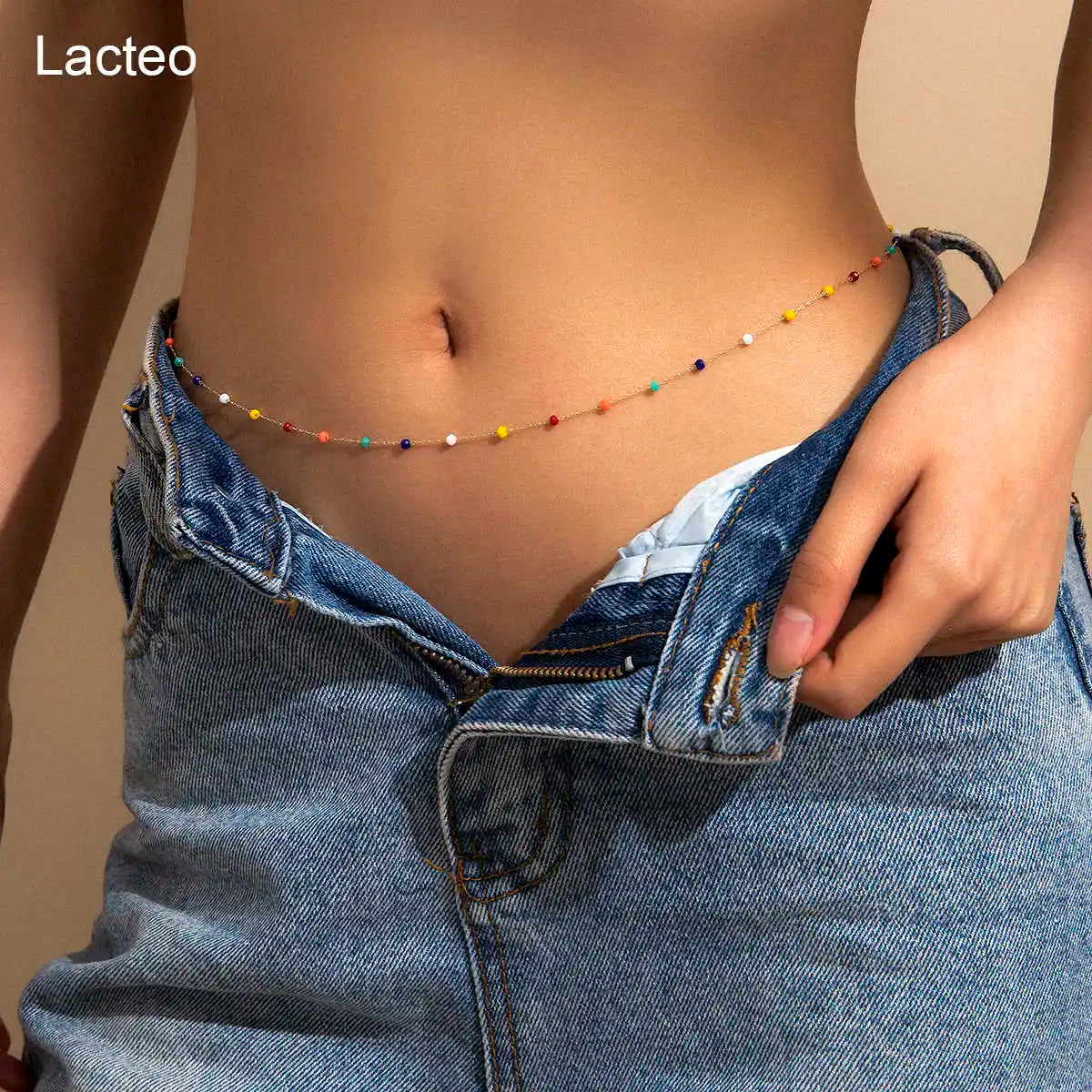 Lacteo Trendy Colorful Rhinestone Beads Belly Waist Chain Beach Star Heart Shape Pendant Sexy Body Chain Women's Jewelry Party