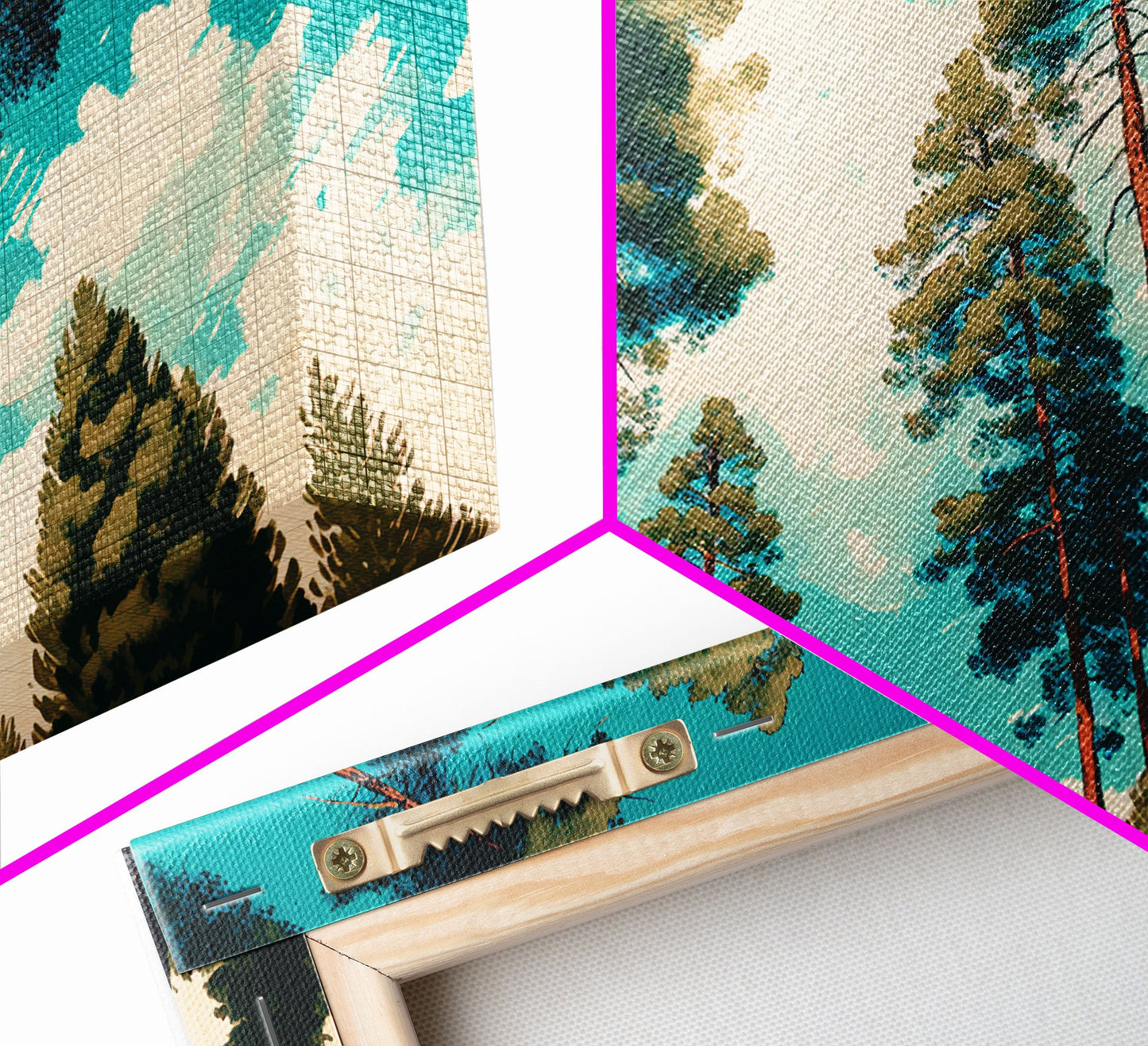 Pine Tree Forest and Blue Skies, Framed Canvas Print, Beautiful Wall Art, Living Room Wall Decor, Pine Cone Tree