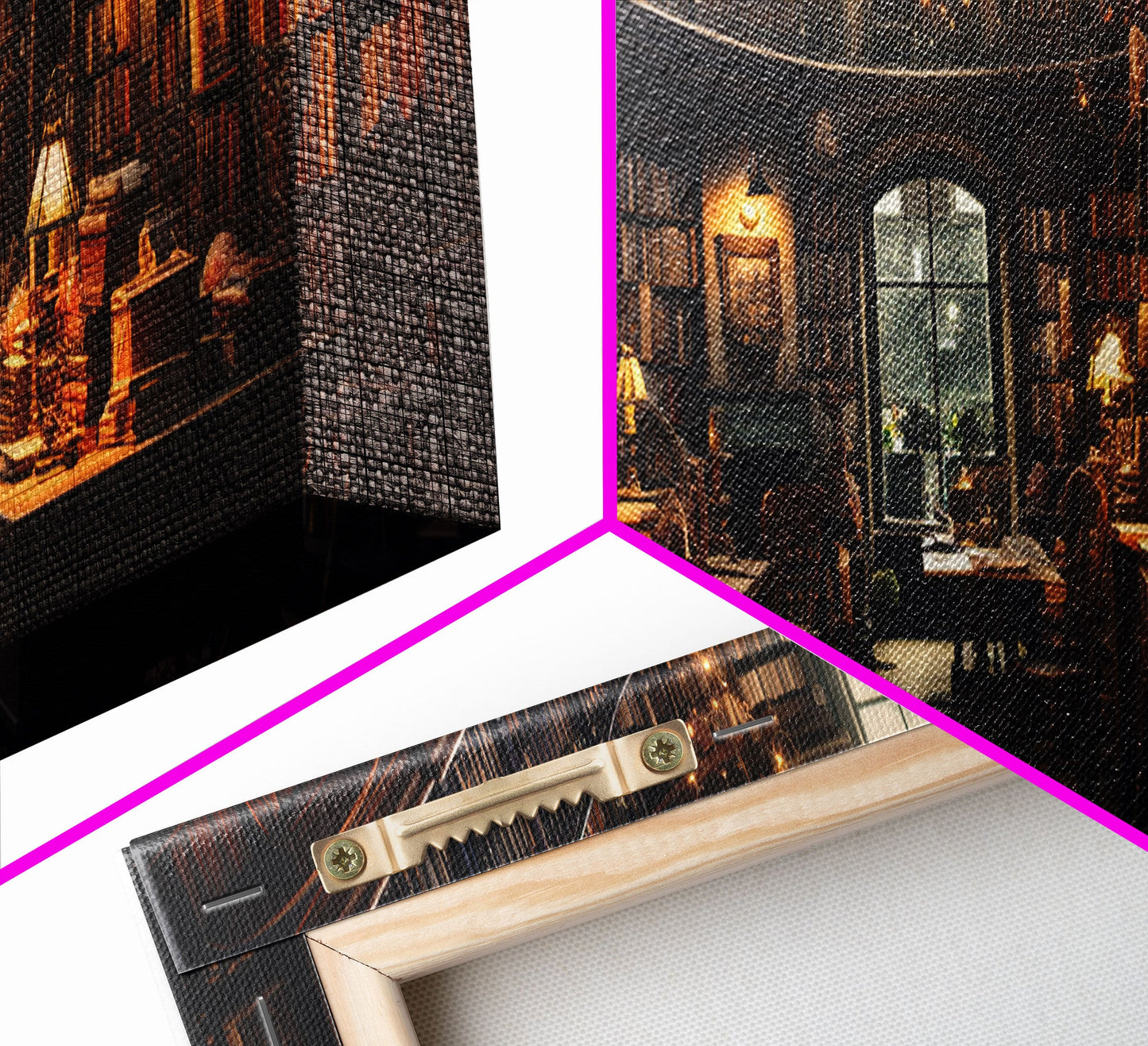 The Book Shop in Paris, Framed Canvas Print, Paris On A Snowy Night, Living Room Decor, Victorian Oil Painting