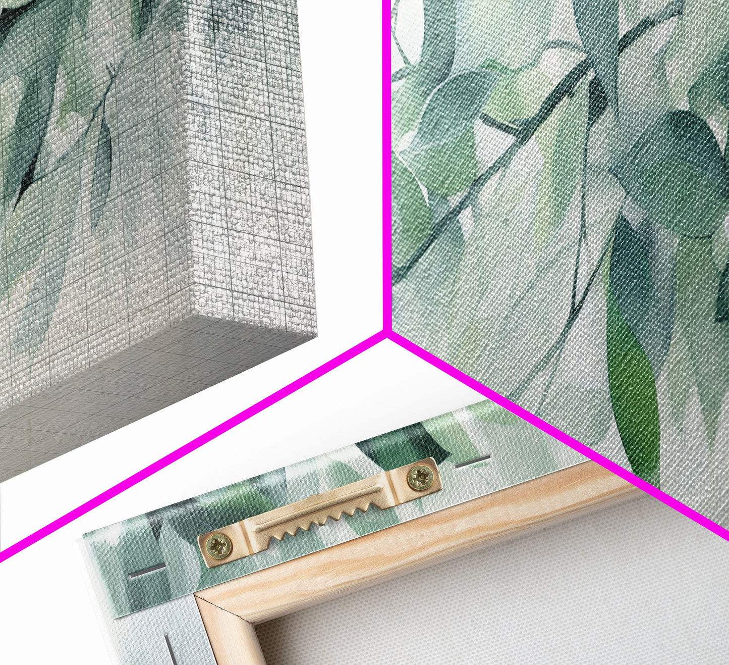 Green Botanical Oil Painting On Canvas - Eucalyptus Wall Art - Large Gallery Wrap Canvas Wall Art Prints With External Floater Frame