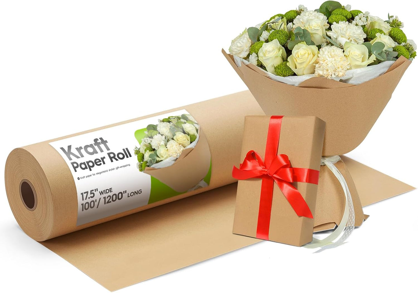 17.5 Inch x100ft Brown Kraft Paper Roll Craft Wrapping Paper | 16 Roll Wholesale