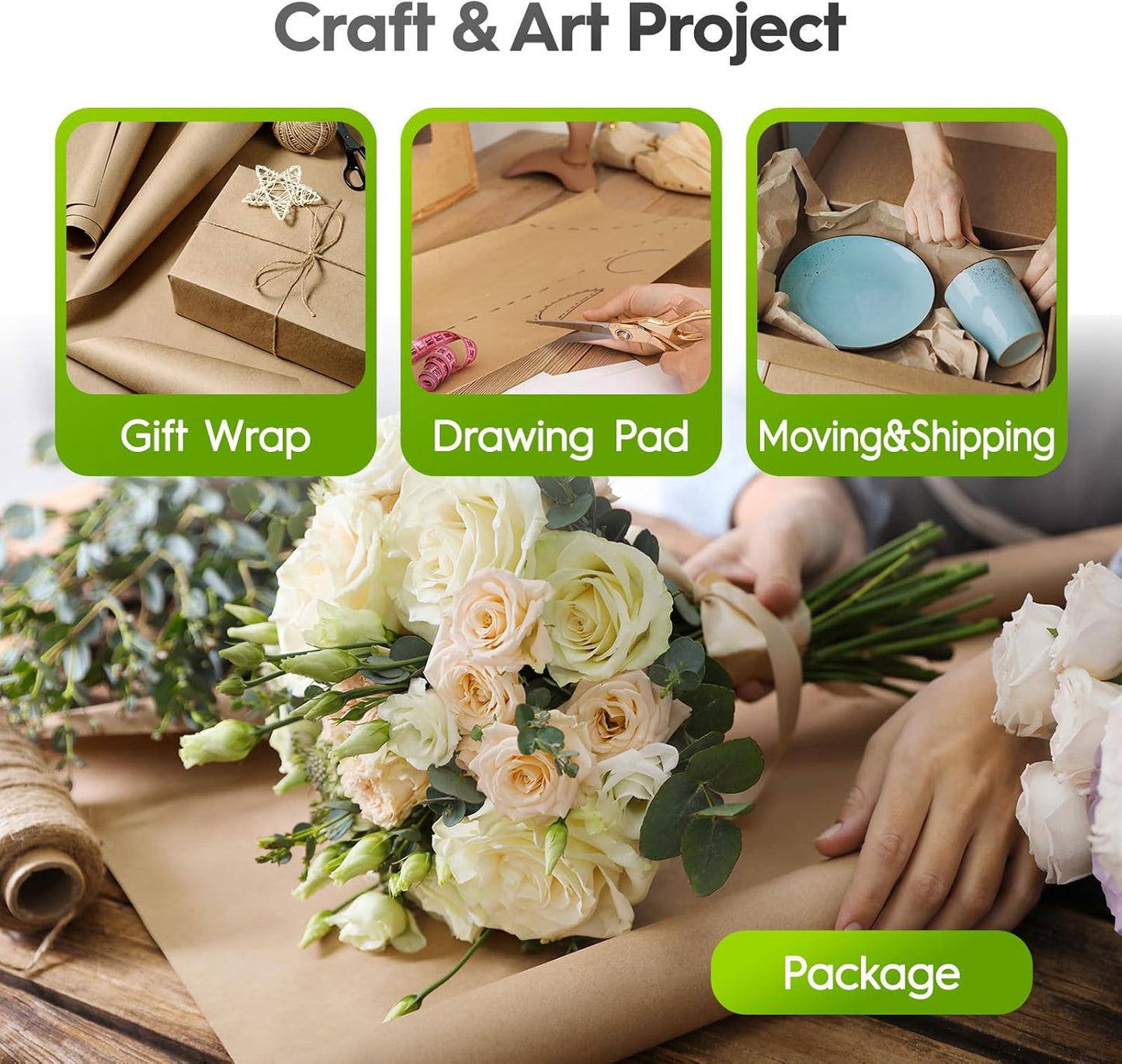 17.5 Inch x100ft Brown Kraft Paper Roll Craft Wrapping Paper | 16 Roll Wholesale